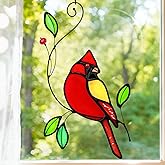 Cardinal Stained Glass Window Hanging for Women's Day Gift, IDEA SHOW Red Cardinal Suncatcher, Real Glass Window Hanging Ornament, Handmade Bird Home Decor Memorial Gift for Women, Mom, Bird Lover