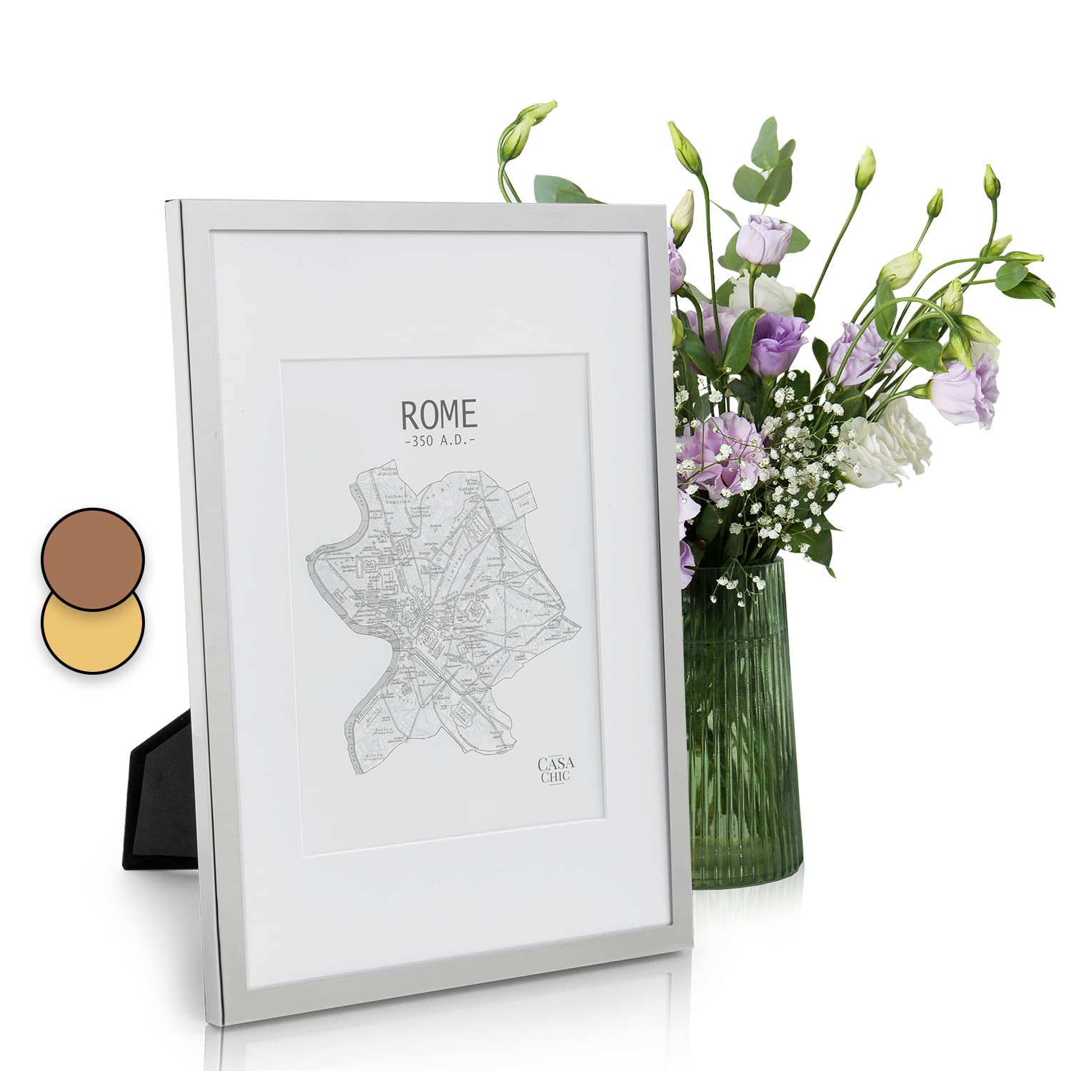 Elegance by Casa Chic - Silver Plated Metal Photo Frame - A4 with 8x6 inch Picture Mount - Glass Front