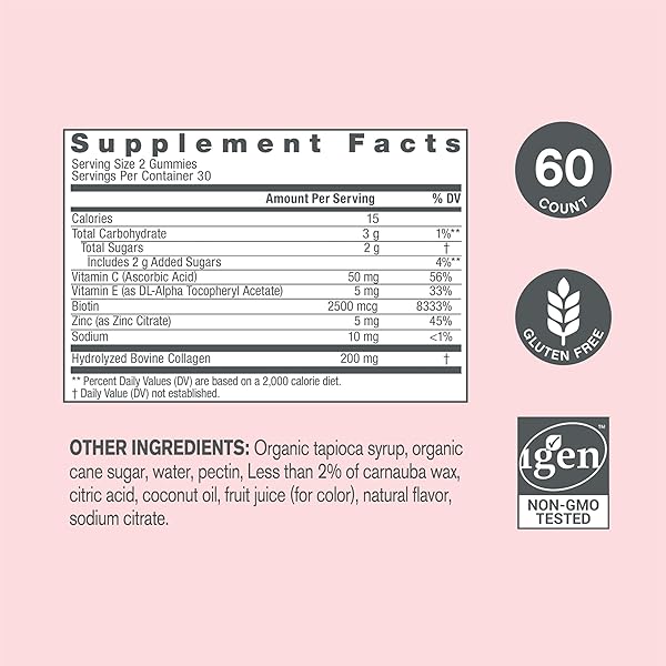 NEOCELL HAIR, SKIN AND NAILS BEAUTY BUILDER WITH COLLAGEN, BIOTIN AND VITAMIN C, INCLUDES ANTIOXIDANTS, GUMMY, LEMON, 60 COUNT, 1 BOTTLE