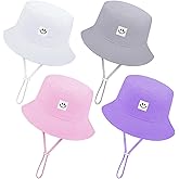 Cooraby 4 Pack Baby Sun Hat Breathable Smile Bucket Hat Toddler Sun Protective Bucket Hat Adjustable Cap for Baby Girl Boy