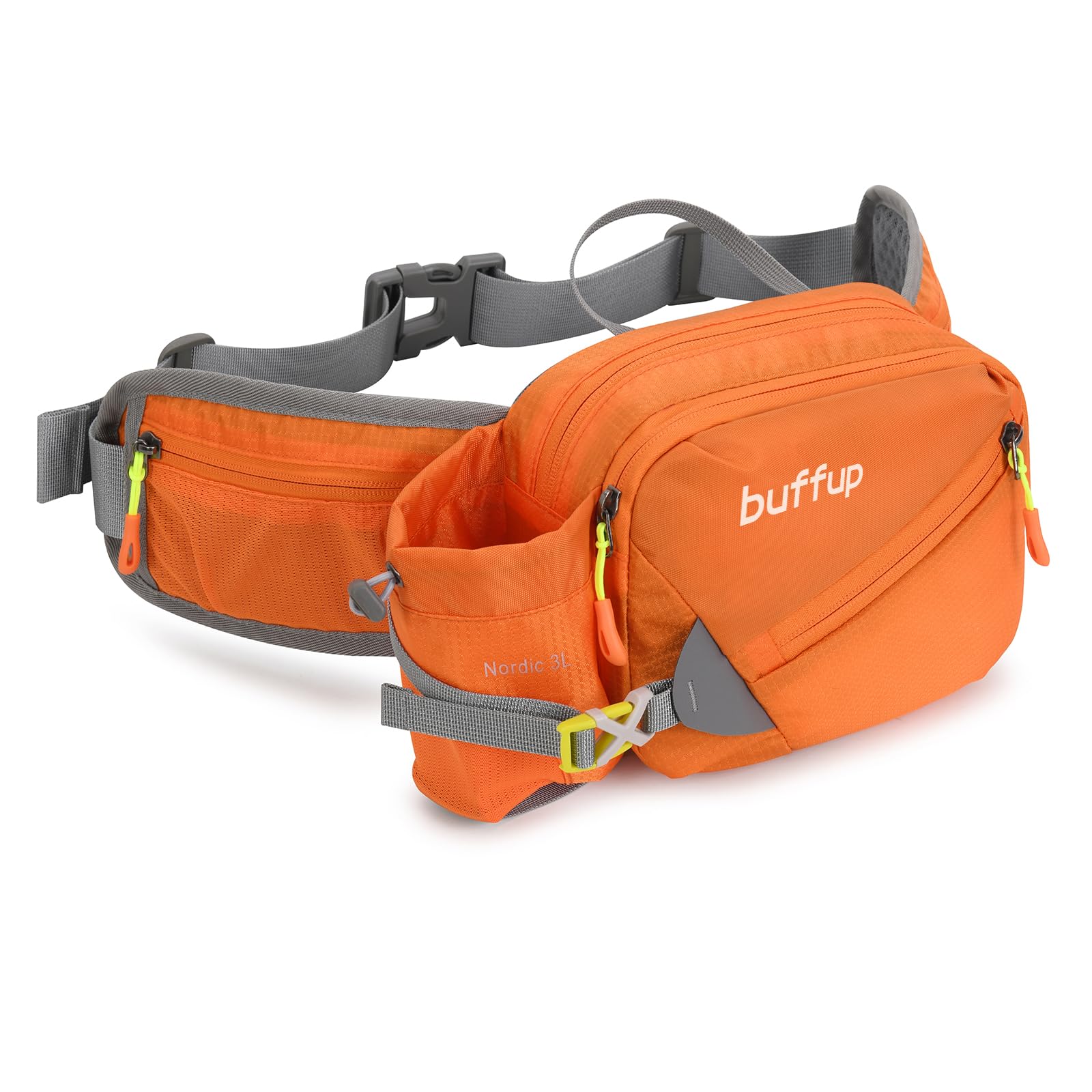 buffup Lightweight Sports Bum Bag with Bottle Holder,Waist Pack for Hiking,Running,Cycling & Outdoor Adventures (Orange)