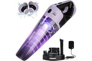 FEROOD Car Vacuum Cordless Rechargeable with 2 Filters,Handheld Vacuum Cleaner with 9000Pa Strong Suction,Mini Portable Hand Vacuum Cordless with Large-Capacity Battery,30min Runtime&Double LED Light