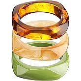 Landical 3 Pcs Colorful Square Acrylic Resin Bangle Bracelet Wide Geometric Irregular Wristbands Women