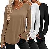 Velvelhall 3 Pack Women's Long Sleeve Tunic Tops with Thumb Holes Cotton Scoop Neck T-Shirts Casual Loose Basic Tee Blouses