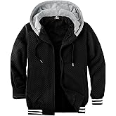 ZITY Men's Zip Up Hoodie Sherpa Lined Heavyweight Jacket Waffle Knit Fleece Thick Winter Warm Sweatshirt