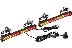 ASPL 2x16.8 inch Emergency Flashing LED Traffic Advisor Strobe Light Bar 32LED 26 Flash Patterns Interior Safety Warning Lights (Amber/Red)
