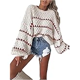 GORGLITTER Women's Striped Long Sleeve Oversized Chunky Sweater Trendy Fall Cozy Cute Cable Knit Pullover Sweater Tops