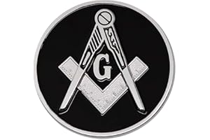 THE MASONIC EXCHANGE Square & Compass Round Masonic Auto Emblem - [Black & Silver][3'' Diameter]