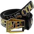 VERSACE JEANS COUTURE Black/Gold Signature Buckle Lettering Print Leather Adjustable Belt-34 for Mens