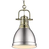 Golden Lighting 3602-S AB-PW Duncan Small Pendant, 8.875" L x 8.875" W x 16.5" H, Aged Brass with Pewter Shade