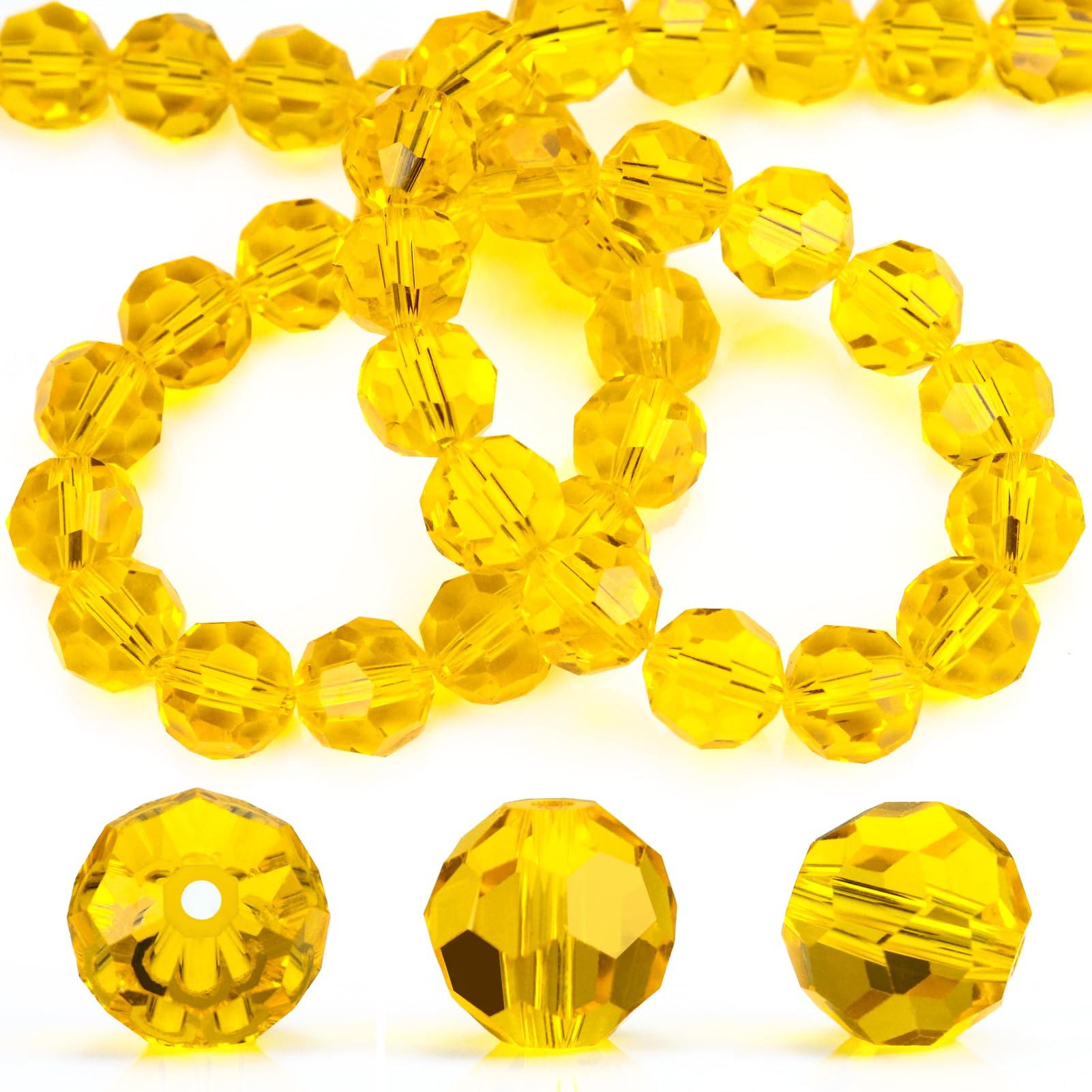 Photo 1 of Dowarm 200 Pieces 6MM Round Crystal Glass Beads for Jewelry Making, Faceted Rondelle Crystal Beads for Crafts Wine Charms Wind Chimes Sun Catchers, Finding Jewelry Spacer Beads, Yellow