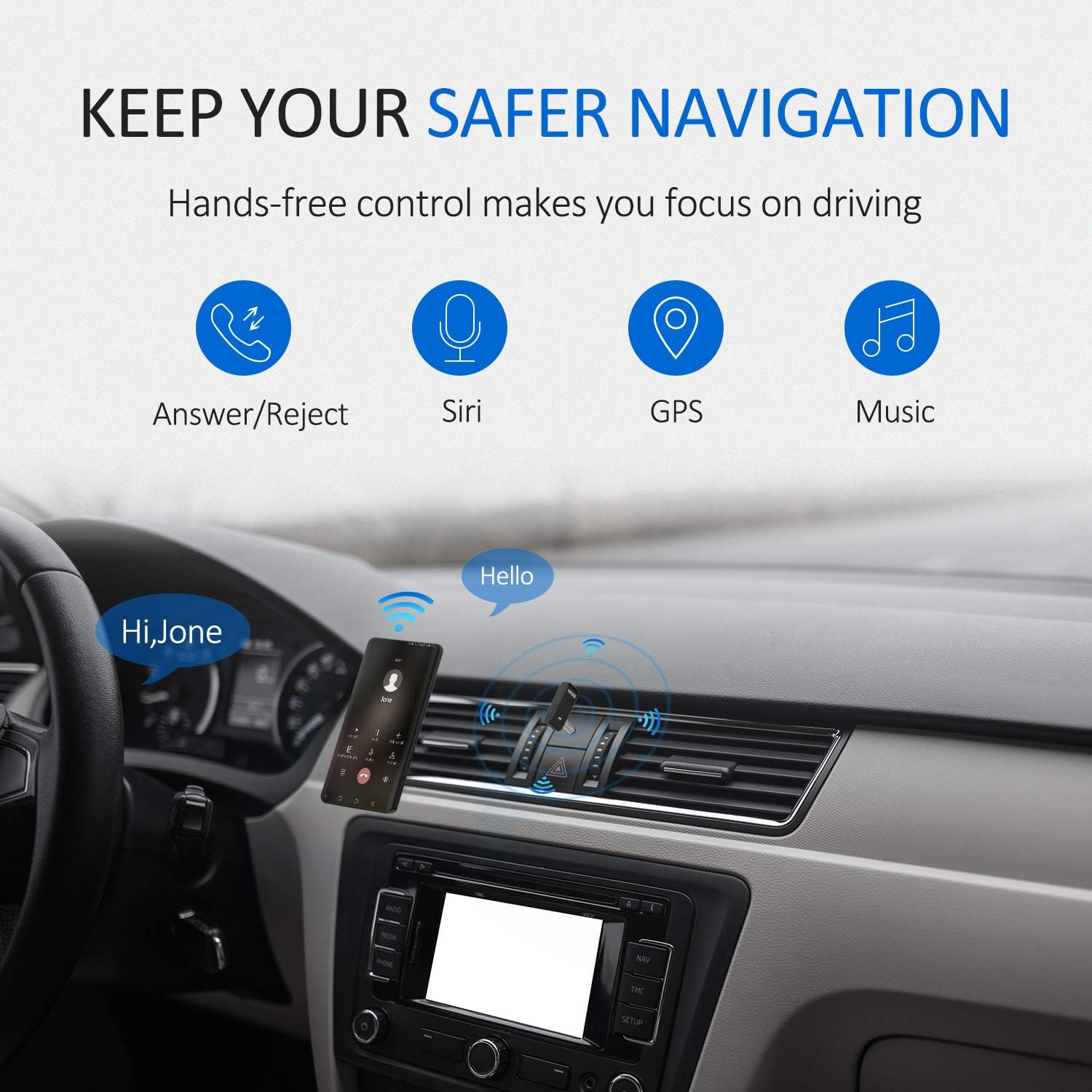 Bluetooth V5.0 aux Adapter, Boltune Audio Receiver Car Kit, for Home Hi-fi System, Portable Wireless Audio Adapter 3.5mm Aux for Music, Speaker, Headphones, Hands-Free Car Kit with Microphone: Electronics