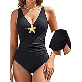 BMJL Womens One Piece Swimsuit with Swim Skirt Slimming Tummy Control Bathing Suit Metal Starfish Tie Knot Swimwear