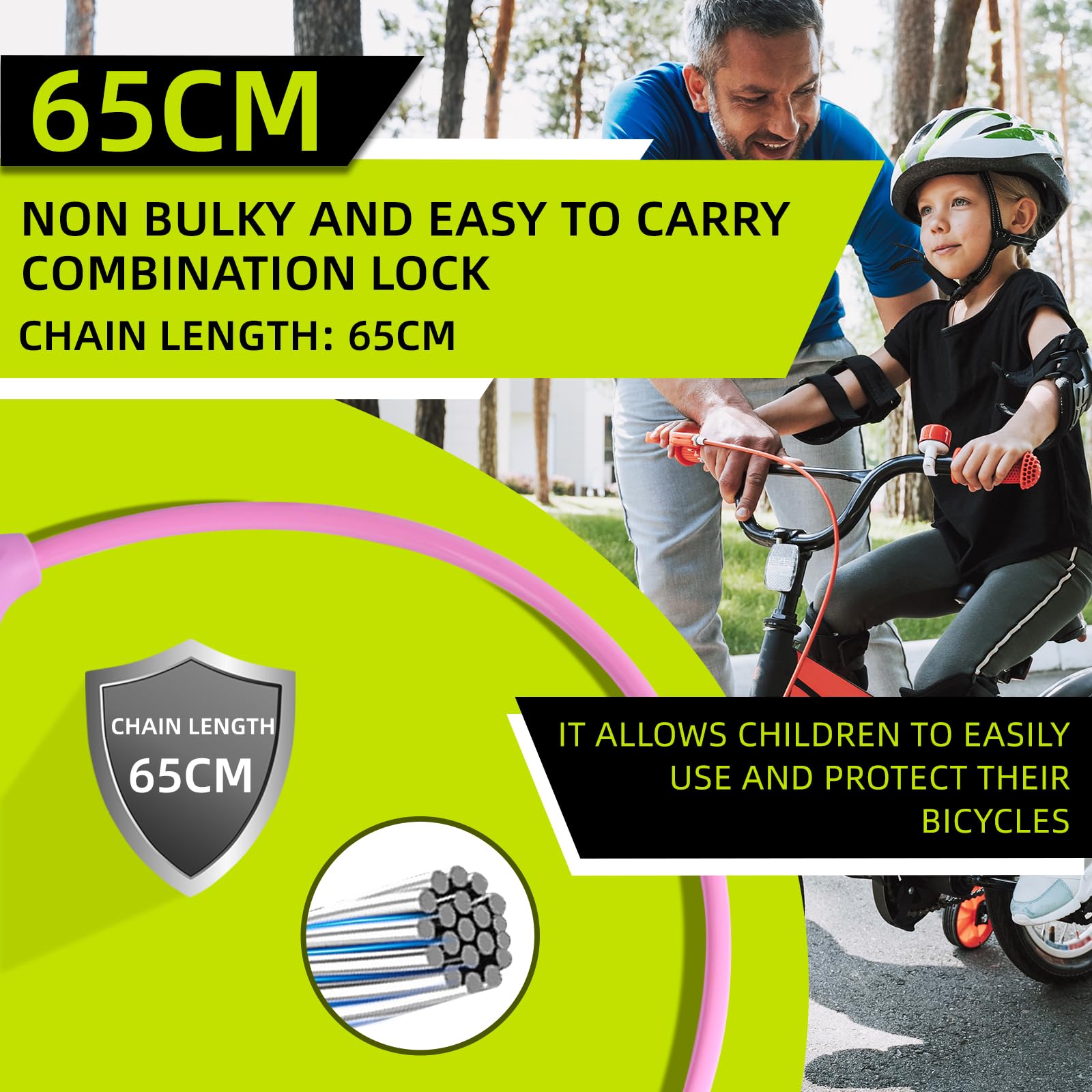 SPGOOD Fahrradschloss mit Zahlen für Kinder(10 x 650MM),Anti-Diebstahl Kabelschloss Code Kombination,Fahrrad Zahlenschloss für Mädchen Jungen,Fahrrad Zubehör Kinder Fahrrad Schloss (Rosa) 5
