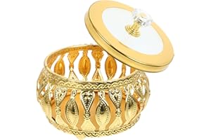 Artibetter Middle East Metal Candy Container with Lid, Gold Eid Snack Storage Box for Ramadan and Wedding Party