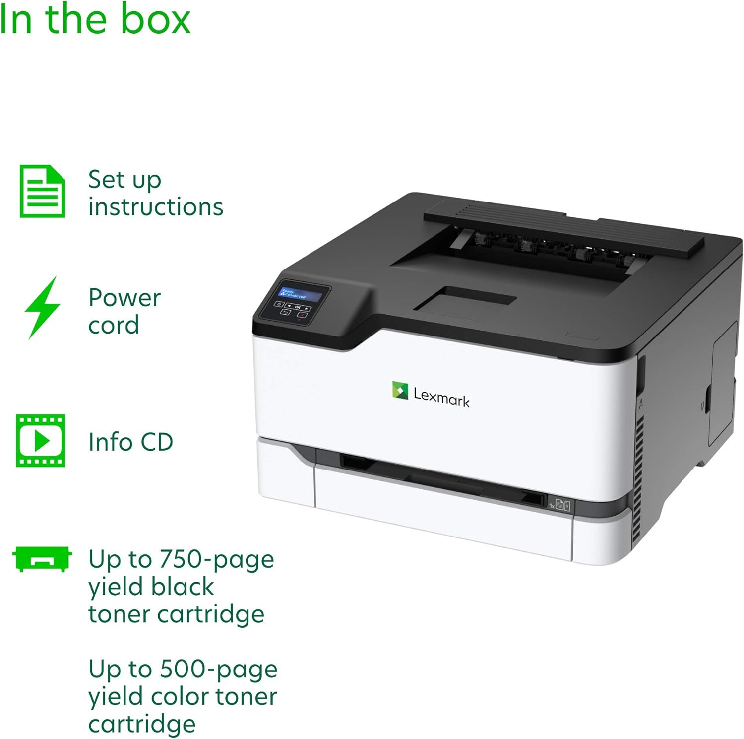 Lexmark C3326dw Color Laser Printer with Wireless Capabilities, Standard Two-Sided Printing, Two Line LCD Screen with Full-Spectrum Security and Prints Up to 26 ppm (40N9010), White/Gray: Electronics