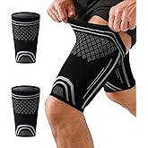 FVVWVV 1 Pair Thigh Compression Sleeve for Men and Women, Upper Leg Sleeves, Anti Slip Hamstring Compression Sleeve for Pulled Muscle Relief, Running, Workout, Sports Recovery (Black and White, Large)