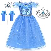 Aoiviss Princess dress for Girls Butterfly Princess Costume Glittering Blue Fancy Dress Up for Halloween Cosplay Party
