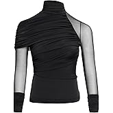 JW PEI Women's Ella Sheer Ruched Turtleneck Top