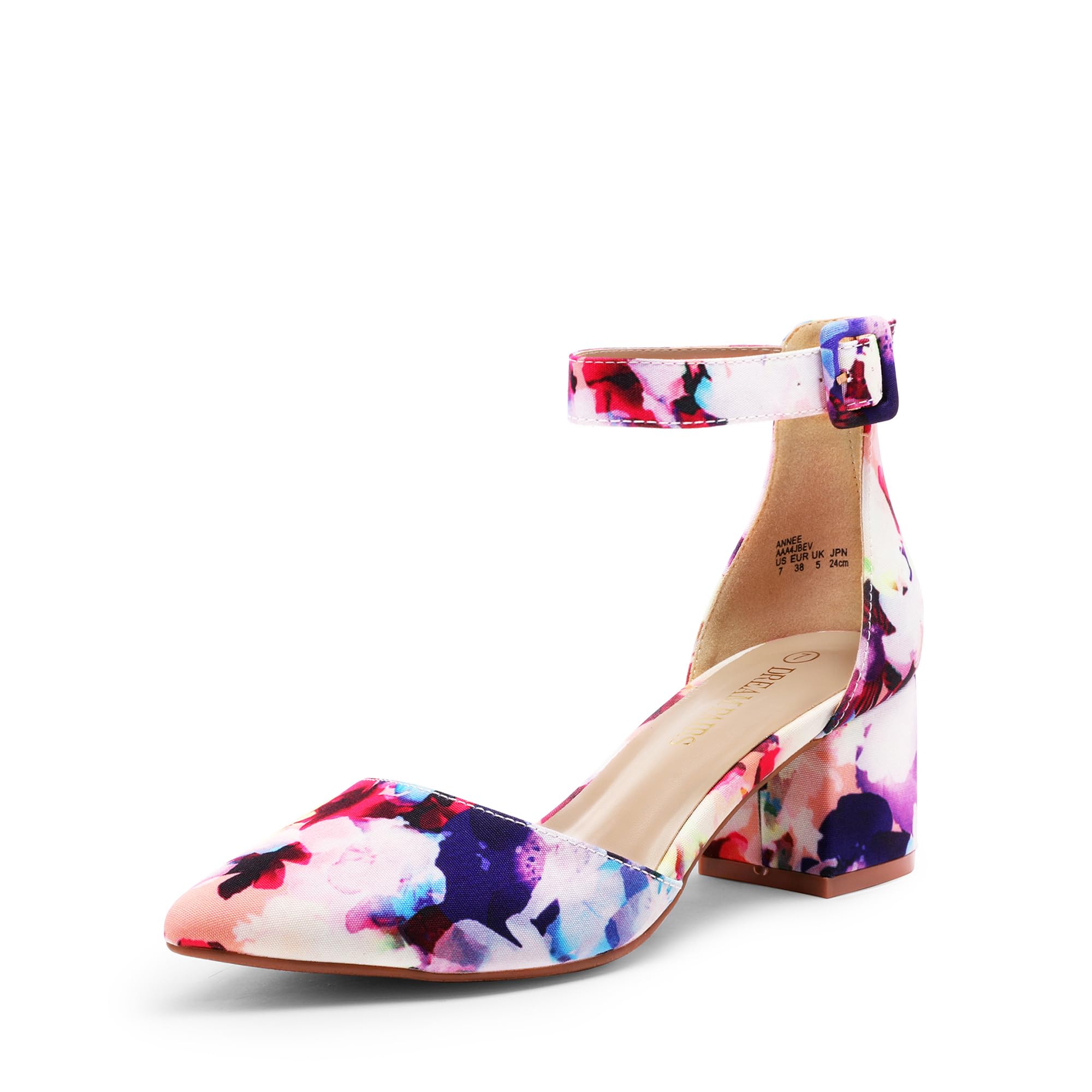 Photo 1 of DREAM PAIRS ANNEE Pointed Toe Low Chunky Heels Pump Shoes,Size 5.5,Floral,ANNEE