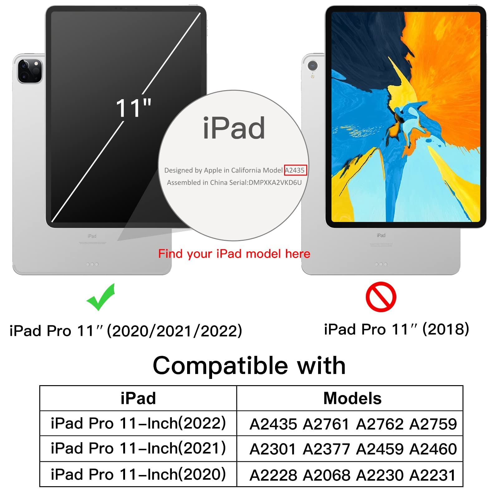 JETech Case for iPad Pro 11 Inch, 2022/2021/2020 Model, Slim Stand Hard Back Shell Smart Cover with Auto Wake/Sleep (Black)