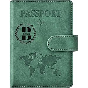 Personalized Passport Holder with Name & Initial,Custom Monogram RFID Blocking Travel PU Leather Wallet Card Case & Document