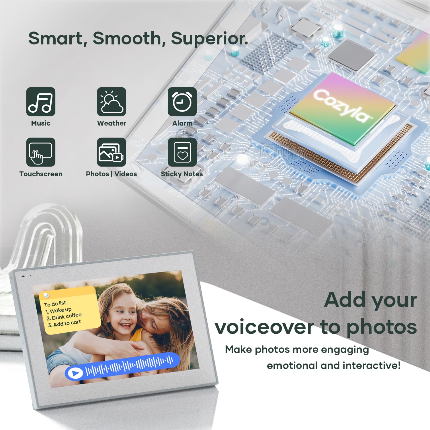 Cozyla Digital Picture Frame 10.1 Inch Share Photos and Videos via Email Google Photos Instagram App Smart Digital Photo Frame WiFi Free Unlimited Storage Built-in Alexa Electronic Picture Frame White