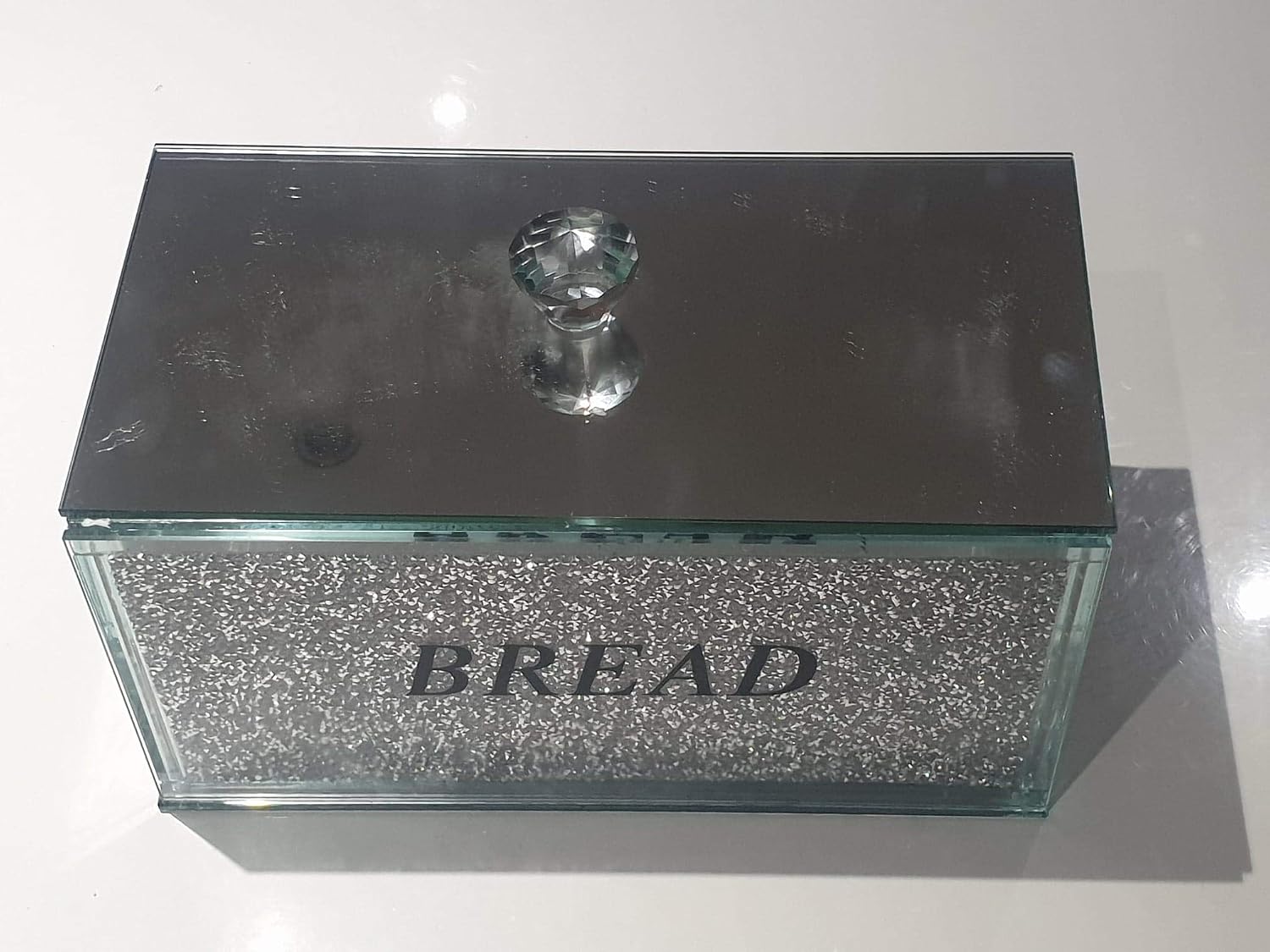 TOV® XL Silver Crushed Diamond Crystal Mirrored Bread Bin Container Kitchen - Image 5