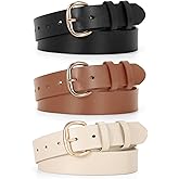 JASGOOD 3 Pack Women Leather Belt for Jeans Pants Gold Buckle Casual Waist Dresses Belt for Ladies