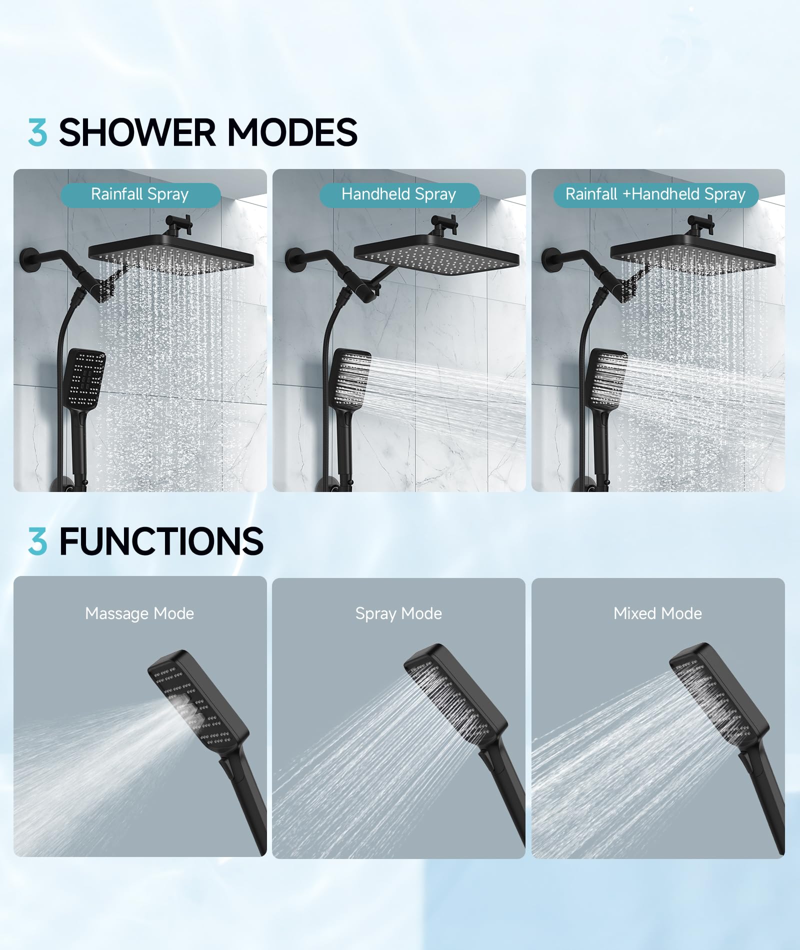 High Pressure Rain Shower Head with Handheld Spray Combo Set, Adjustable 12