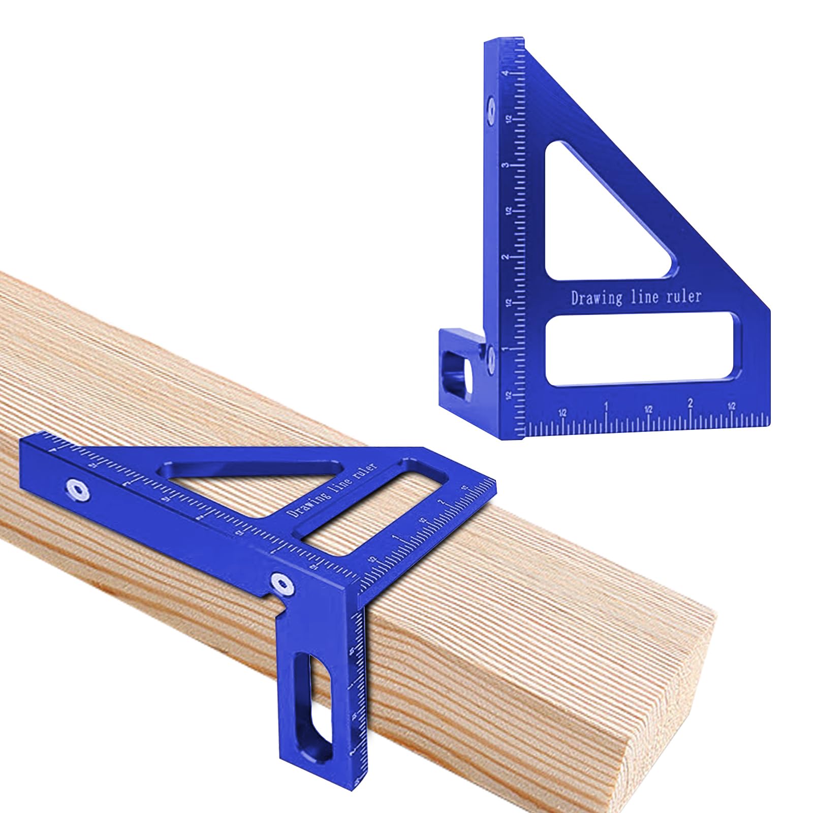 3D Multi Angle Measuring Ruler, 45° & 90° Degree Triangle Scriber Square Protractor, Miter Triangle Ruler Measuring Tool for Engineer Aluminum Inch Scale for Carpenters and Woodworkers (Blue)