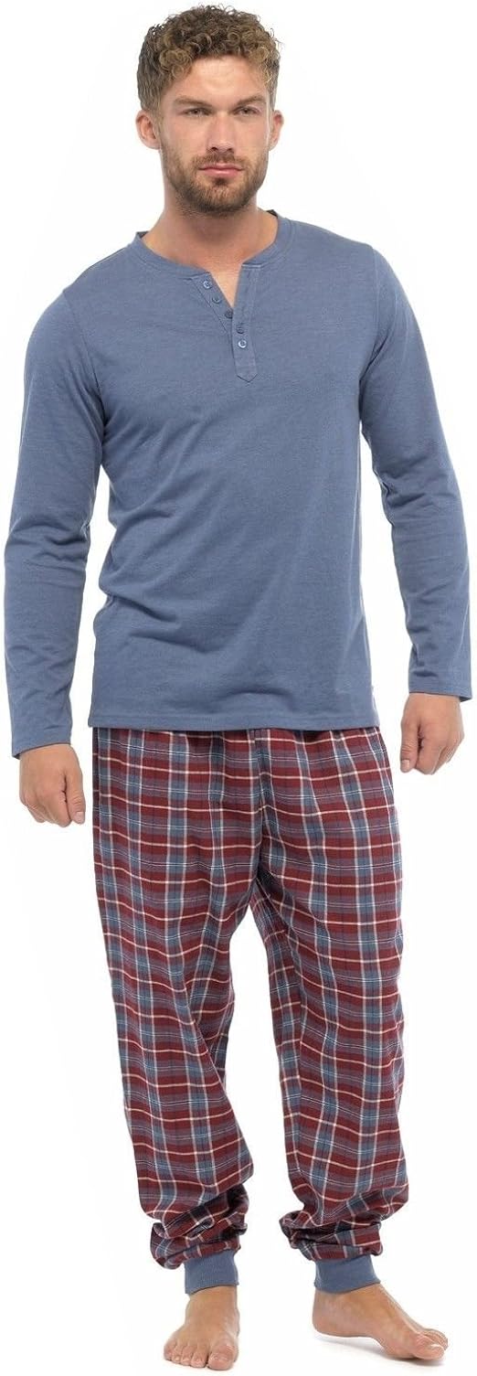 Mens Pyjama PJ Set/Nightwear/Sleepwear/Loungewear (Medium, Slate/Red