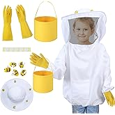 Jiuguva 13 Pcs Beekeeper Set Includes 1 Beekeeper Jacket 5 Pcs Wool Felt Bees 5 Pcs Round Double Sided Tape 1 Beekeeping Gloves 1 Felt Bucket for Children Beekeeping Supplies Halloween (Medium)