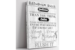 Biufo Wall Art for Bathroom Black White Canvas Print Wall Decor Bathroom Rules Picture Artwork for Restroom (12"x16")