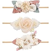cherrboll 3pcs Baby Girl Flower Headbands, Super Soft & Stretchy Nylon Floral Hairbands for Newborn Toddler