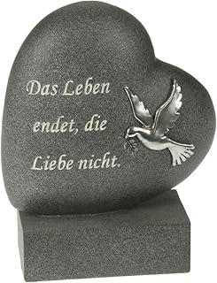Paul Jansen Herz auf Sockel Taube Grabdekoration, Anthrazit, 6x14x18,5 cm