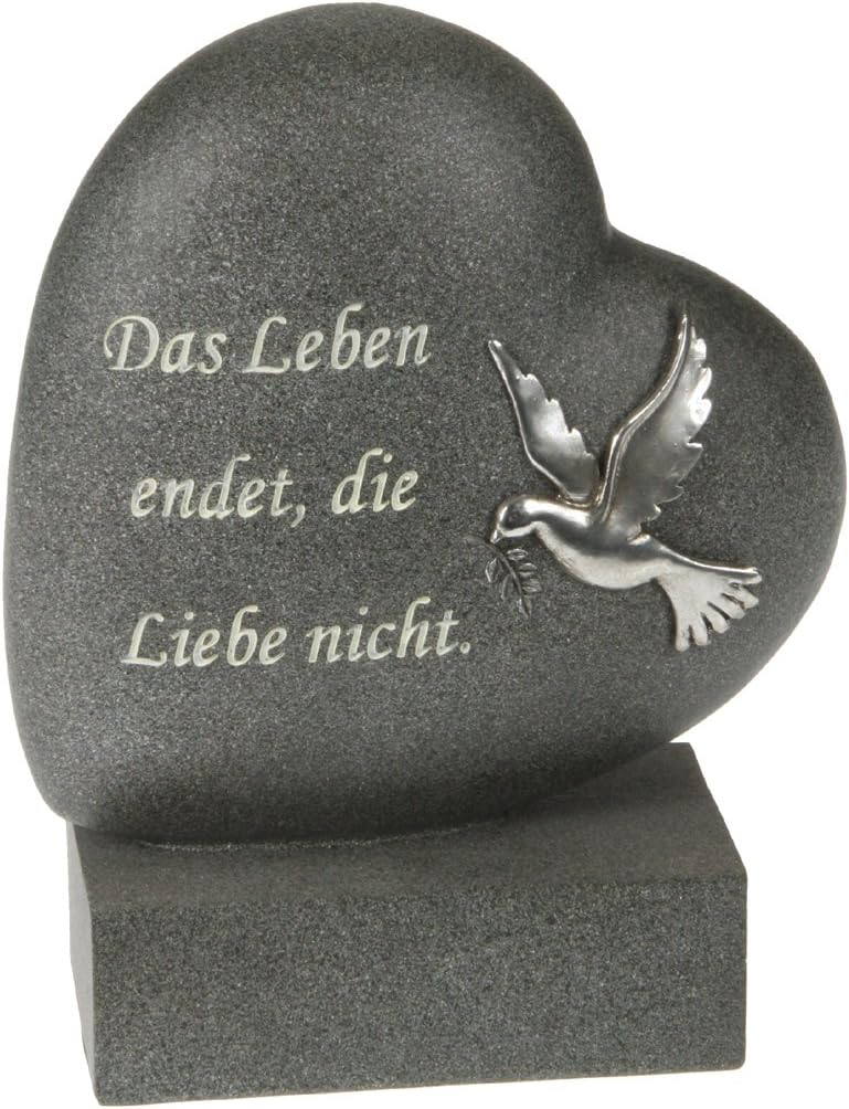 Paul Jansen Herz auf Sockel Taube Grabdekoration, Anthrazit, 6x14x18,5 cm