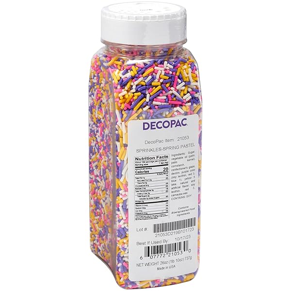 DECOPAC PASTEL RAINBOW SPRINKLES | EXTRA LARGE 26OZ PACK | CAKE SPRINKLE MIX, FANCY SPRINKLES FOR CAKE DECORATING, HANDHELD CONTAINER, CANDY SPRINKLES, SPRING CAKE SPRINKLES – PINK, PURPLE, YELLOW & WHITE