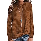 MISFAY Womens Casual Top Long Sleeve Cute Twist Knot Waffle Knit Tunic Tops