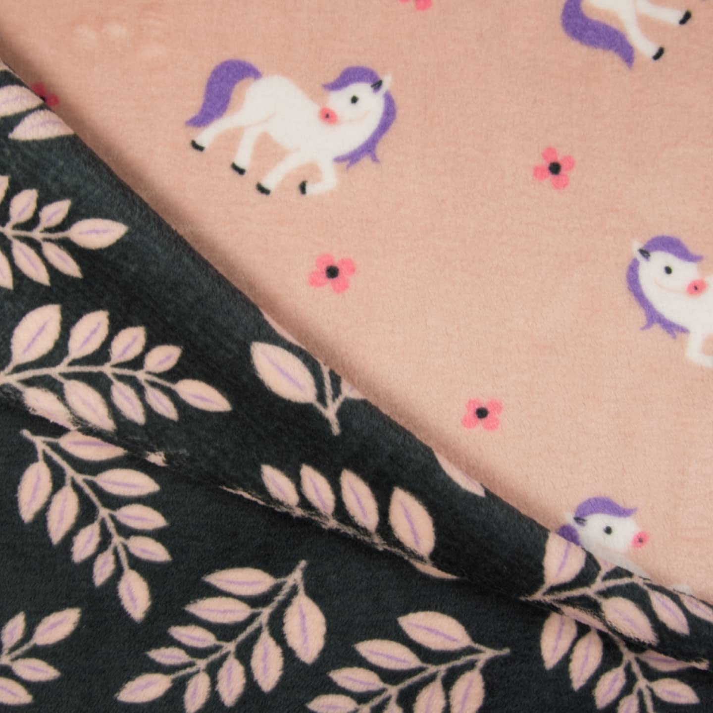 CRS Fur Fabrics Reversible Super Soft Cuddle Fabric Material-Unicorn & Leaves Dusty Pink, Fleece, Multi, 1Mtr-150cmx100cm
