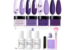 HONEY JOY Dip Powder Nail Kit for 4 Colors System Starter Kit Acrylic Dipping System,4 PCS Dipping Powder,4 PCS 10ml Liquid Nail Kit Purple Blue Acrylic Set (Dip-7pcs-3)