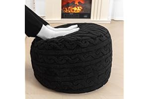 Asuprui Round Pouf Ottoman Stuffed Pouf Foot Stool Floor Chair for Living Room Bedroom Filled Boho Foam Ottoman Foot Rest for Couch 20 Diameter x 12 Height Black Pouf with Filler
