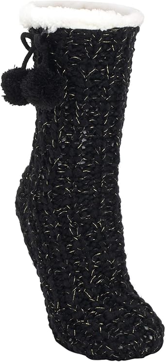 Calcetines de punto con purpurina dorada para mujer, con forro de felpa