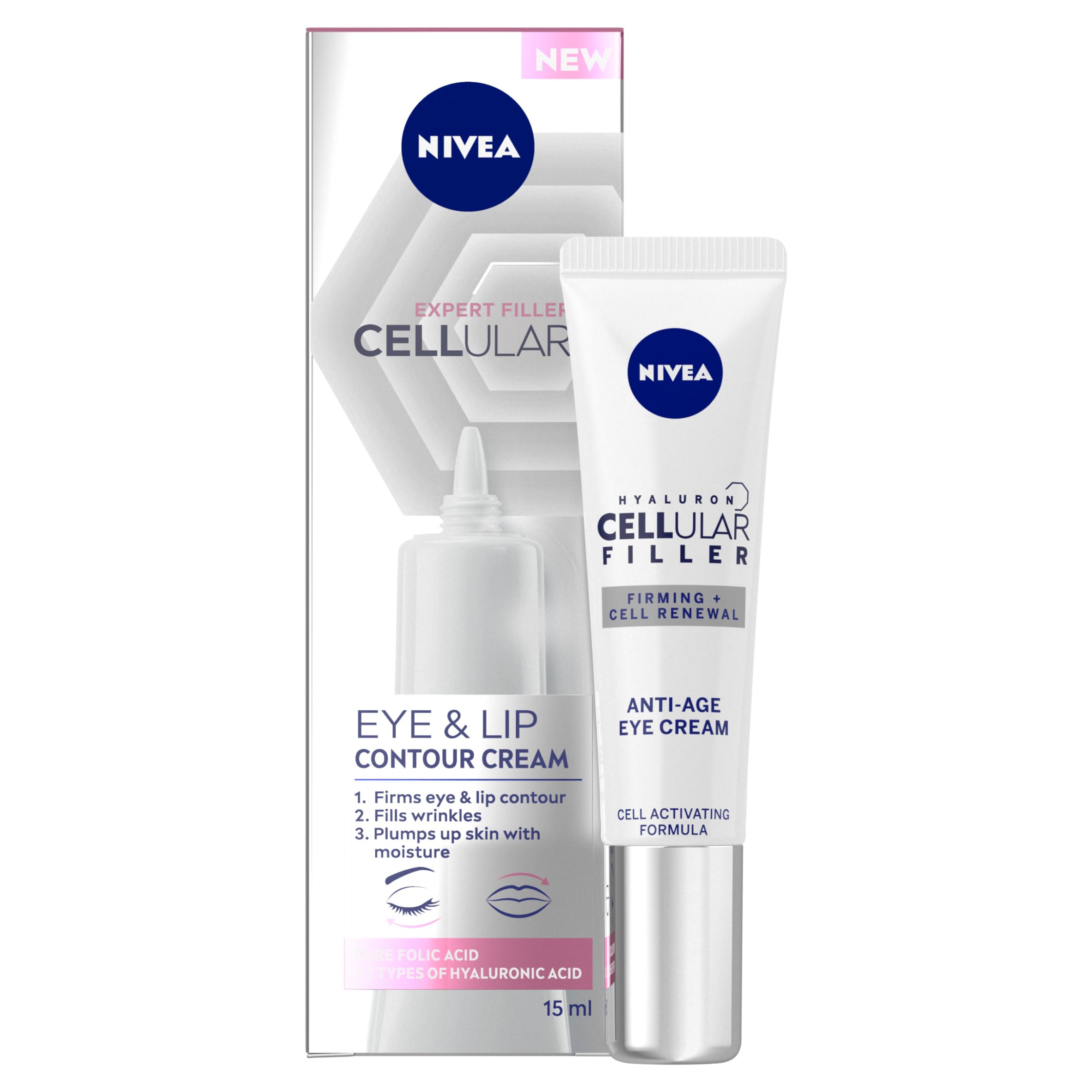 NIVEA Hyaluron Cellular Filler Anti-Age Eye Cream (15 ml), Moisturising Anti Ageing Cream for Eye Area, Powerful Hyaluronic Acid Eye Cream for Wrinkles and Dark Circles