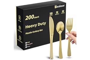 200 Plastic Silverware Set - Disposable Cutlery Set - Plastic Flatware Set - 100 Forks - 50 Spoons - 50 Knives - Party Bulk -