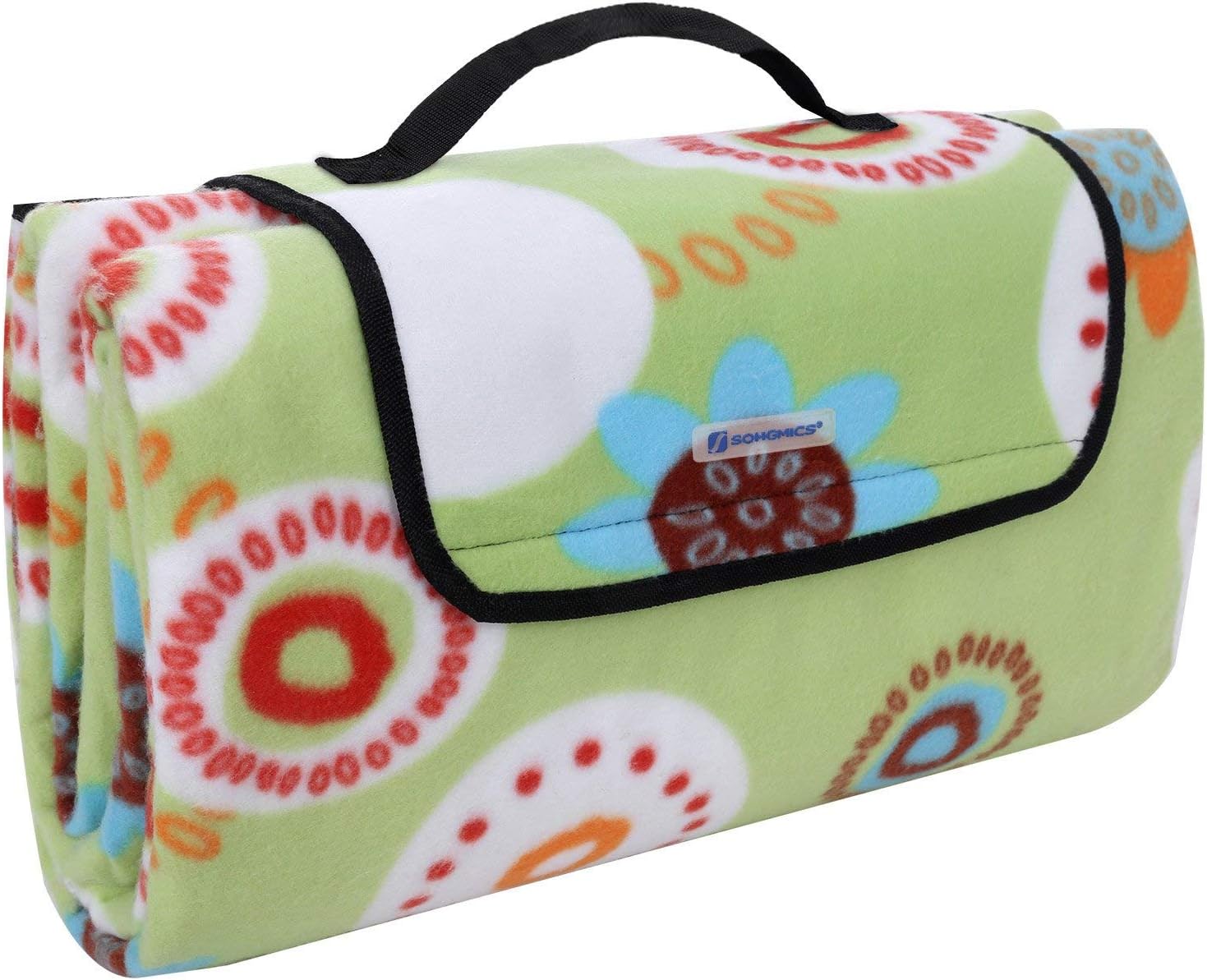SONGMICS Unisex's XXL 200 x 200 cm Camping Picnic Blanket, Insulated, Waterproof, with Carrying Handle GCM71J, Flower Green