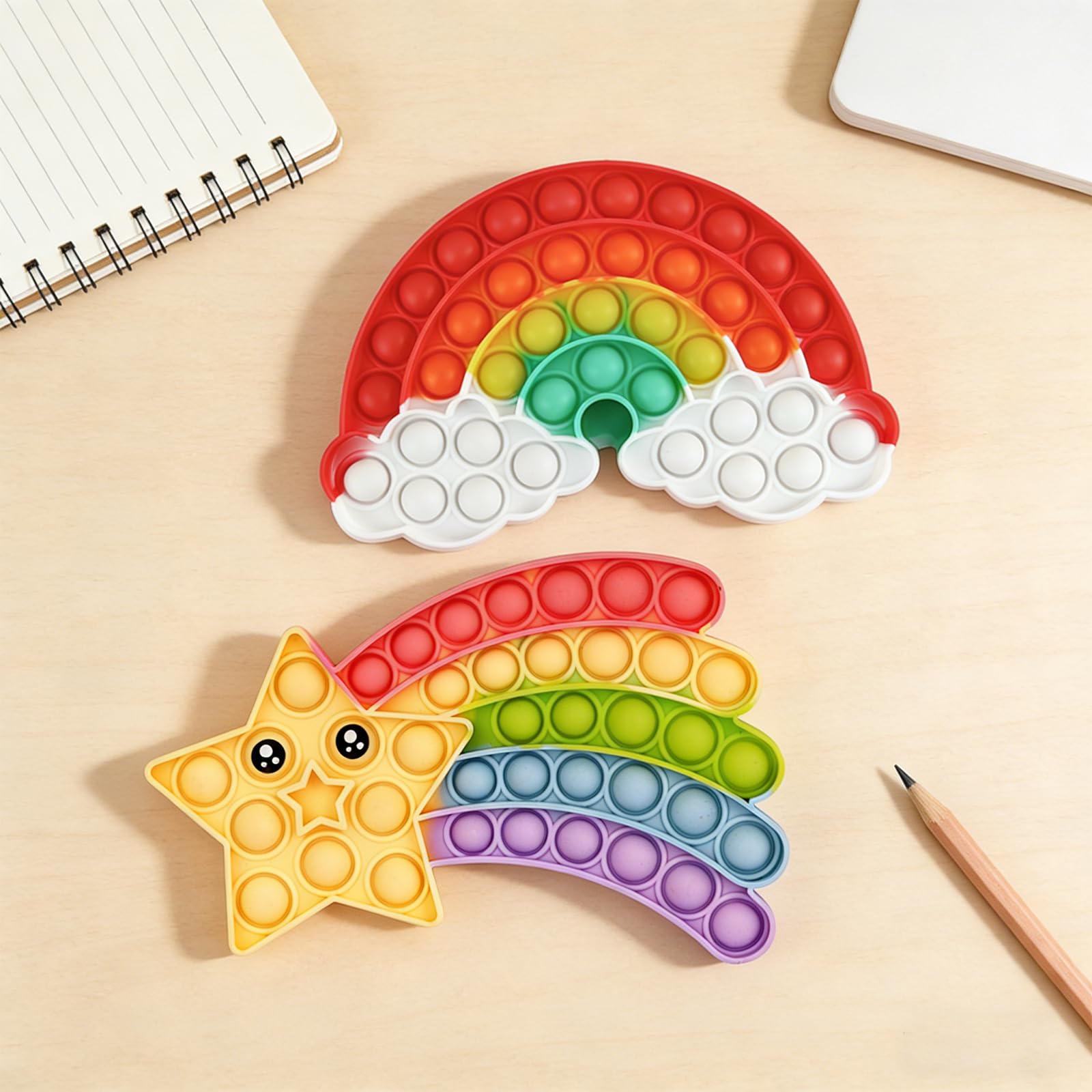 2Pcs Pop It Fidget Toys Silicone Push Pop Bubble Sensory Pop Fidget Toy Stress Relief Fidget Popper Toys for Kids Adults Quiet Popping Toy for Focus Travel Classroom Gift (Rainbow, Clouds)