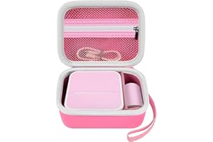 GRAPSA Sticker Printer Case for Anycash/for ETIKEZ PM290C/ for Nelko PM230/ for Memoking T02/ for Phomemo M02/ T02/ Q30S Mini Photo Printer. Holder for Label Maker, Thermal Paper, USB Cable (Box Only)-Pink