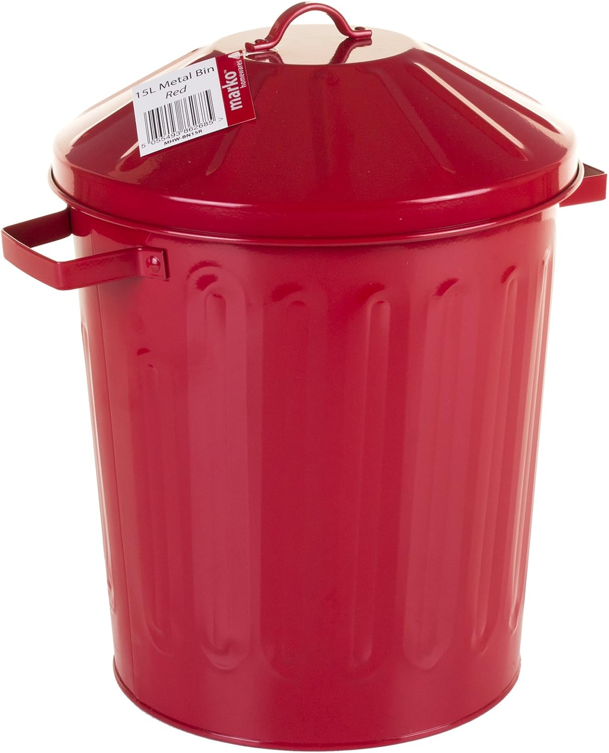 Marko Homewares 15L Metal Bin & Lid Galvanised Dustbin Rubbish Trash