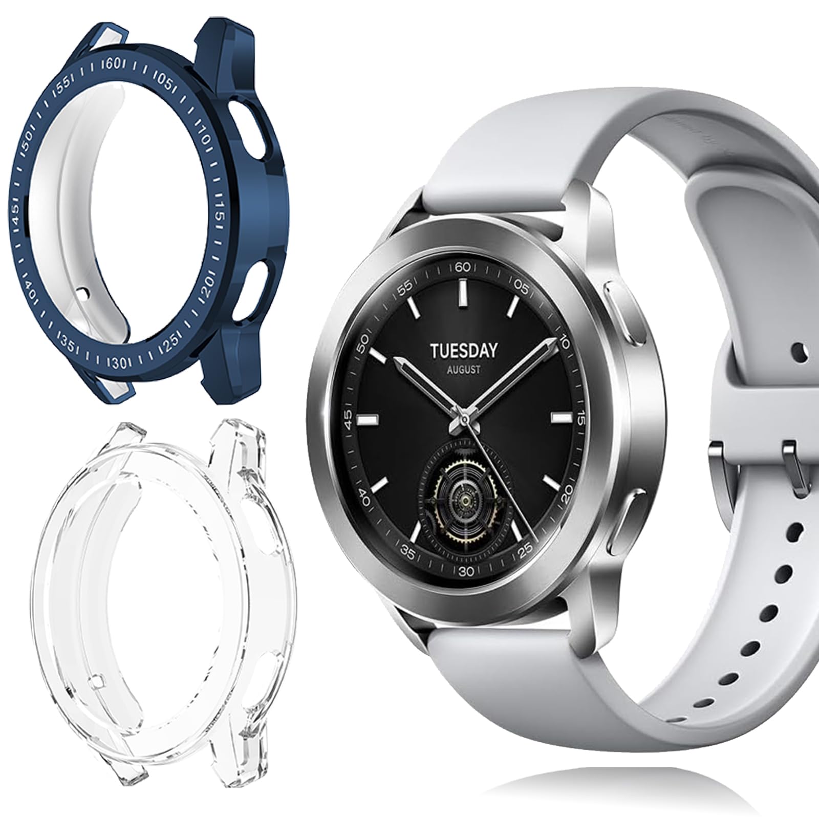 KUSINHOKA [2Pack] Case for Xiaomi Watch S3 Tempered Glass Screen Protector，PC Hard Case Tempered Glass Screen Protection Cover Slim Full Cover Scratch Proof Protector，Blue+Transparent